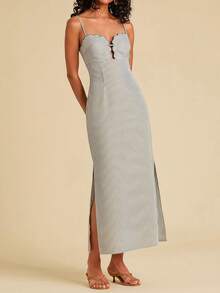 Floral Print Spaghetti Strap Dress With Open Back, Vacation Style - Pearl White - View 6