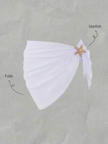 SHEIN White Solid Color Minimalist Vacation Style Chiffon Dress With Starfish Decor, Suitable For Beach, Summer Vacation, Swimming, Party, Pool, Tween Girls Cover-Up - White - View 1