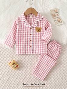 Cozy Pixies Set 2 Potong untuk Bayi Perempuan: Kardigan Lengan Panjang dengan Kerah dan Celana Panjang Pinggang Elastis Motif Beruang Kartun - Dusty Pink - View 9
