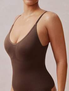 Veilyse 1pc Women Seamless Shapewear Bodysuit, Thong Bottom, Slimming Shaping Bodysuit, Tummy Control Bodysuit, Shapewear, Waist Trainerfor Summer - Brown - View 6