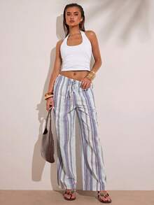 SHEIN BAE Áo tank top nữ cổ yếm ôm dáng màu trơn phong cách casual - trắng - Xem 3