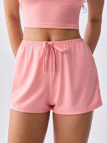 Loungeista 3 pezzi/set pigiama da donna con top senza maniche e pantaloncini, in poliestere sottile tinta unita, set di abbigliamento da casa minimalista e confortevole, adatto per primavera/estate, nero/grigio/rosa 6 pezzi - Multicolore - Visualizzare 7