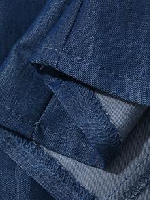 Livesso Áo denim nữ thời trang tay lưới - trắng - Xem 3