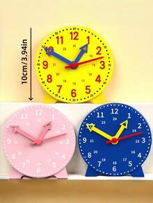 1PC Learn Clock Blue Pink Yellow Time Teaching Clock Model Set With Connected Three Needles Educational Tool For Hour Minute Second Cognition Back To School Supplies Pointer Random Color - Multicolor - View 4