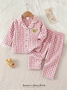 Cozy Pixies Set 2 Potong untuk Bayi Perempuan: Kardigan Lengan Panjang dengan Kerah dan Celana Panjang Pinggang Elastis Motif Beruang Kartun - Dusty Pink - View 7