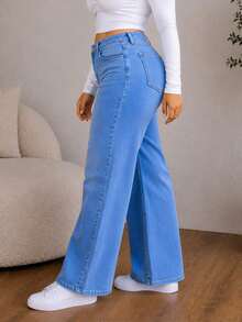 Plus Size Jeans For Women Wide Leg Cut - Blue - View 4