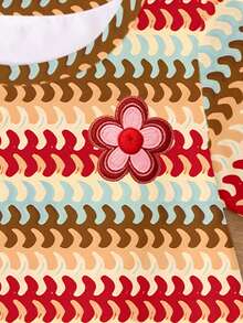 Conjunto de camiseta y pantalones cortos de ciclista con estampado floral ondulado colorido y vintage, uso casual y cómodo para primavera, verano y otoño - Multicolor - Ver 6