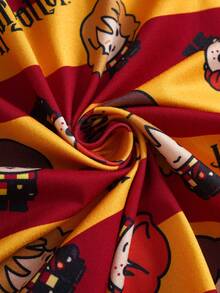 HARRY POTTER X SHEIN Conjunto de pijama con parte superior de manga corta con botones y estampado de bloques de color y rayas, y pantalones cortos para niño preadolescente - Amarillo - Ver 7