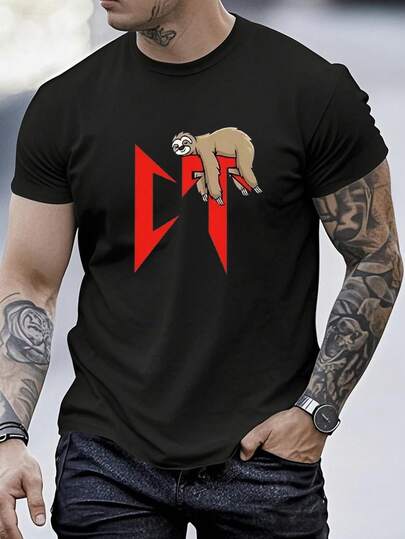 Camiseta de verano sencilla para hombre, de manga corta y cuello redondo, corte regular, estampado único, estilo urbano versátil para el día a día.