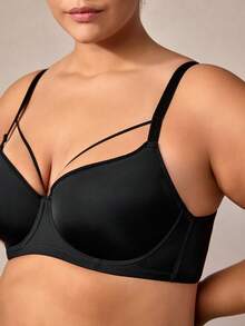Veilyse Sutiã multifuncional preto plus size Peach Girl, modelo Plus Size, com bojo fino, confortável e respirável, com aro para levantar e modelar o corpo. - Preto - Ver 7
