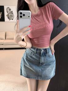 DAZY Women's Casual Printed Short Sleeve Fitted T-Shirt, Summer - Hot Pink - View 5