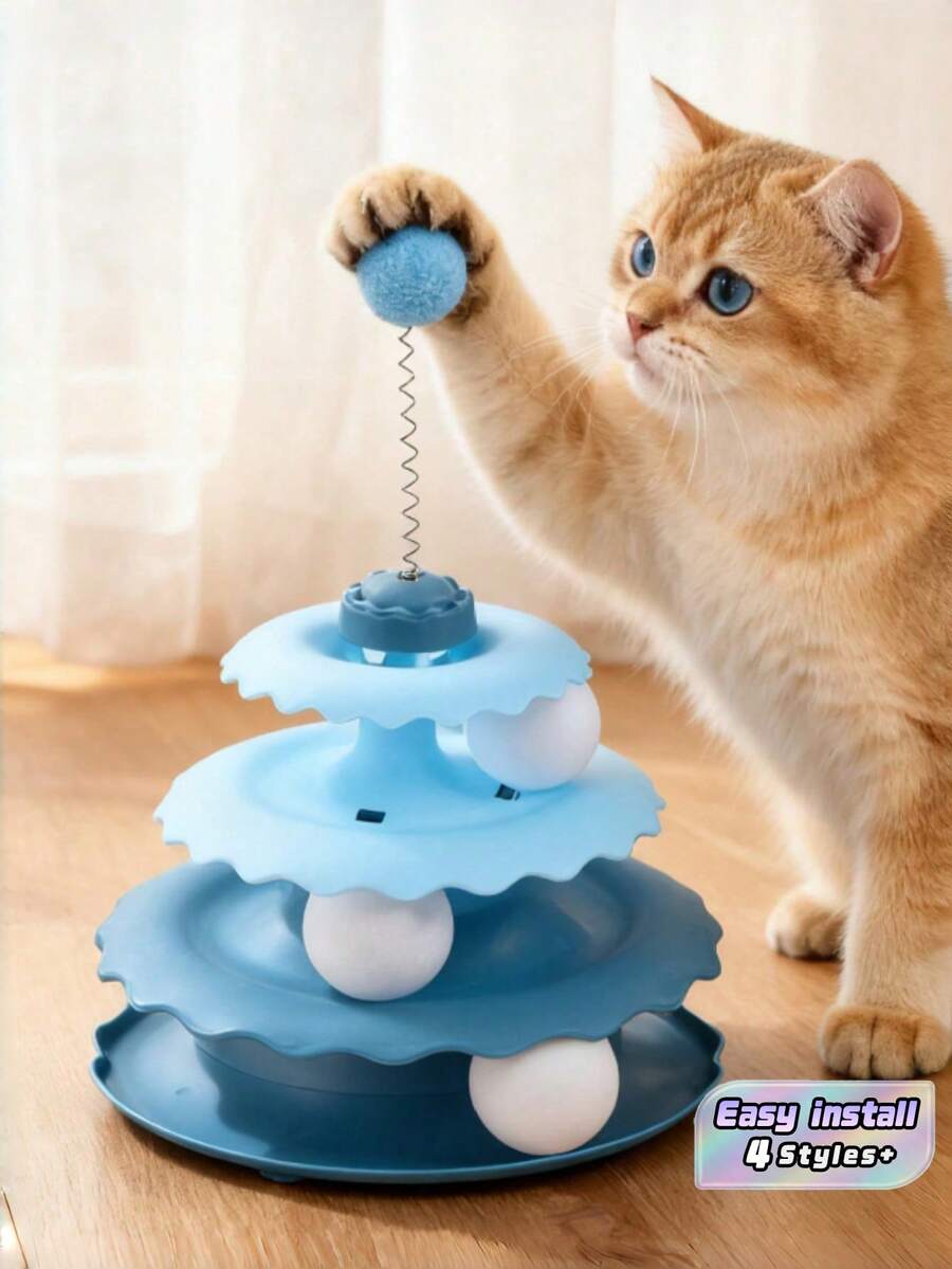 互动猫咪轨道玩具,三层旋转球玩具,适合室内猫咪,益智解闷,缓解成年猫咪的无聊和焦虑,可拆卸猫塔球,兼具玩耍和训练功能,是一款益智玩具。 - 新款轉盤 - 查看 1
