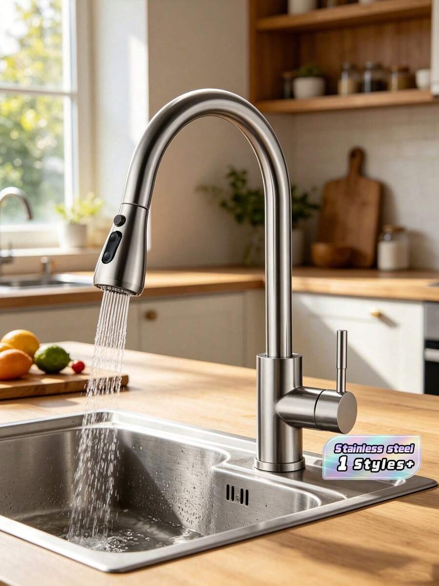 Kitchen Faucet, Mixing Faucet, Single Lever Faucet With 360° Rotation, Sink Faucet, Kitchen Faucet Headband Pull-Out Type Spray High-Arc Faucet - Multicolor - View 1