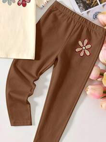 2pcs/Set Baju dan Legging Kasual Chic Motif Leopard dengan Pita untuk Anak Perempuan, Nyaman untuk Dipakai Sehari-hari di Musim Semi, Musim Panas, dan Musim Gugur - MultiWarna - View 8
