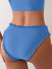 SHEIN Swim 女款淺藍色泳褲下裝，荷葉邊飾邊，適合夏季海灘泳池派對，休閒可愛 - 藍色 - 查看 2