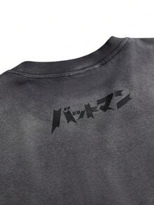 BATMAN X SHEIN STYNVO 男士休閒時尚街頭風日常通勤動漫英雄角色字母紮染印花寬鬆版型T恤，夏季，度假 - 灰色 - 查看 4