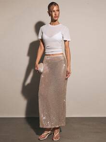 COSMINA Women's Fashionable Sheer Minimalist Girlisim Design Shiny Sequin Mini Skirt, Summer Party Golf Pastal - Pink - View 3