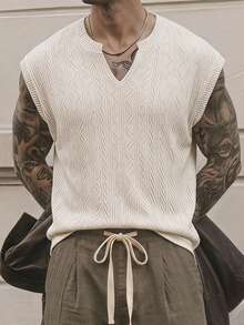 SERO LANO Áo vest nam cổ chữ V có họa tiết, kiểu dáng thường ngày. - Màu be - Xem 4