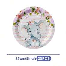 Pink Elephant & Flowers Disposable Plates, Napkins And Cups Set, Serves 20 Guests. This Disposable Party Set (Including Plates, Napkins And Cups) Is Perfect For Birthday Parties, Weddings And Family Picnics. - View 11