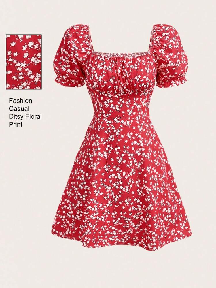 cute red summer dresses Olithes Women's Floral Dress,Boho Square Neck Puff Sleeve Cottagecore Holiday Vacation Waisted Picnic Dresses,Elegant Wild Flower Print Dress Casual dresses Color:Natural linen (w. tan stitch) mother of the groom gowns for summer adult christmas dress Dresses line silhouette