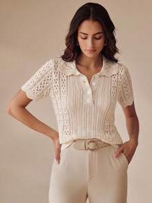 Anewsta Women's Short Sleeve, Polo, Summer, Elegant, Valentine's Day, Summer Tops, Outfits, Holiday, Party Everyday, Blouses For Women, Beige - Beige - View 7