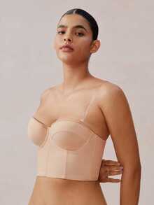 Veilyse Áo croptop cúp ngực không dây màu be dành cho nữ - Dây đeo có thể tháo rời, thích hợp mặc đi nghỉ mát. - Màu be - Xem 11