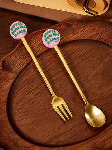 HARRY POTTER X SHEIN Juego de Tenedor y Cuchara Dorados 3Dcup - Multicolor - Ver 2