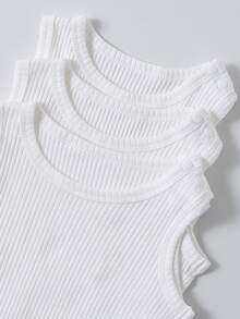 SHEIN Vintaside Kids 3件組嬰兒中性休閒背心連身衣套裝 白色夏季基礎款 柔軟舒適面料 黑色款 藍色款 適合度假旅行日常活動 - 白色 - 查看 6