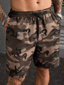 Manfinity CasualCool Camo Print Wide Leg Bermuda Shorts,All Shades Of Brown,Summer,Casual,Streetwear,City Break,Derby Black Outdoor Activities,Daily Leisure,Vintage Y2k - Multicolor - View 5