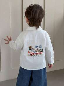 Dazy Kids Toddler Boys' Casual Collared Solid Color Embroidered Top - White - View 4