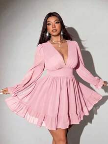 Viva Relle Plus Size Women Fashion Ruched Waist Ruched Hem Dress Fall - Baby Pink - View 6