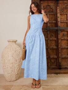 Enchnt Women's Elegant Romantic Ruched Waist Embroidered Dress, Suitable For Parties Vacation And Gatherings Baby Blue Summer - Baby Blue - View 6