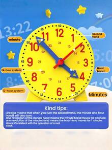 1PC Learn Clock Blue Pink Yellow Time Teaching Clock Model Set With Connected Three Needles Educational Tool For Hour Minute Second Cognition Back To School Supplies Pointer Random Color - Multicolor - View 2