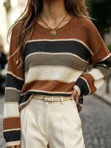 EMERY ROSE Striped Pattern Oversized Jumper - Multicolor - View 7