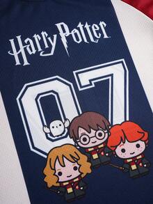 HARRY POTTER X SHEIN Tween Girl Colorblock Cartoon Print Round Neck Short Sleeve T-Shirt - Multicolor - View 4