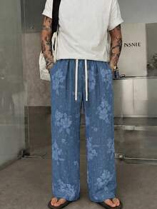 STEELVANCE Pantalones de pierna ancha con cintura de cordón, bolsillos y recortes para hombre, estilo vacacional - azul real - Ver 3