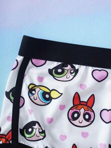 THE POWERPUFF GIRLS X SHEIN Women's Comfortable Cute Cartoon Heart Print Trim Briefs - White - View 3