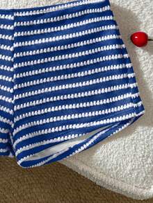 Swim Mod Women's Cute Vacation Pink Striped Halter Swimwear Set - Blue - View 7
