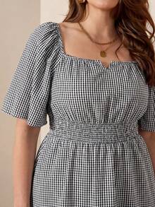 Comfylo Off-Shoulder Square Neck Flowy Hem Plus Size Blouse Formal Vacation Black And White Summer Casual - Black and White - View 5