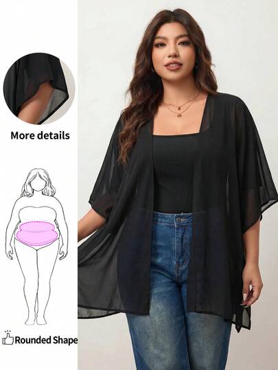 Enliva Áo khoác kimono dáng rộng, mỏng nhẹ, cỡ lớn dành cho mùa hè, áo choàng che chắn khi đi nghỉ mát.