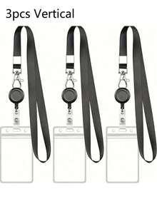1/2/3/5pcs Retractable ID Card Badge Holder- Waterproof PVC Card Sleeve With Lanyard, For Teachers/Office Workers Back To School - Black - View 21