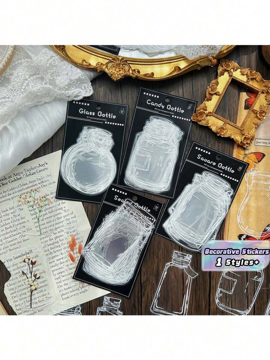 4pcs Set Stiker Jurnal Kata-Kata Cinta dalam Botol, Stiker Dekoratif Lucu, Kertas Bahan Scrapbook PET Transparan Tahan Air Grosir - setelan - View 1