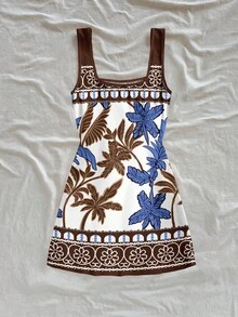 Vestido mini con escote en U y espalda descubierta para mujer, adecuado para el verano - Multicolor 2 - Ver 4
