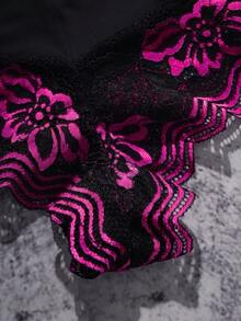 AltBold 1pc Sexy Black & Red Lace Patchwork Thong Panty - Black - View 7