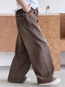 DAZY Celana Jeans Denim Panjang Model Lurus Bergaya Vintage untuk Anak Laki-Laki Bertubuh Besar - Coklat - View 6