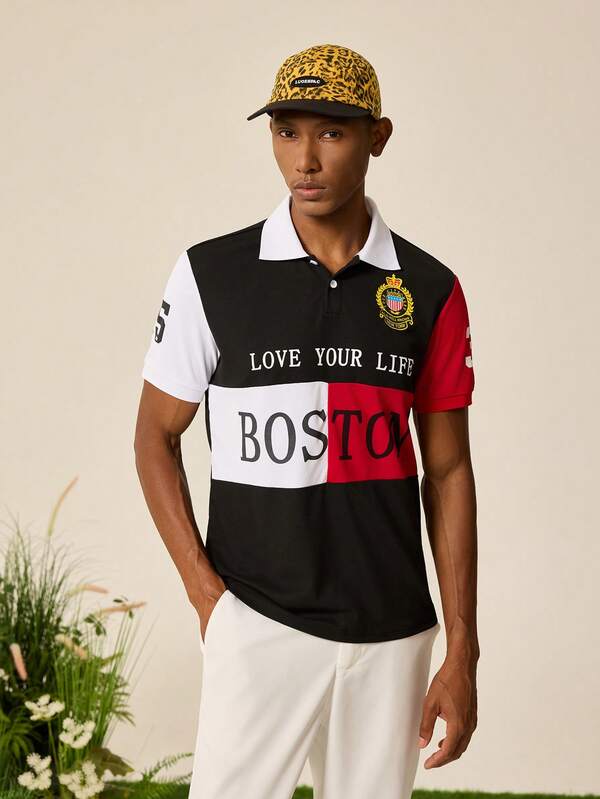 Tonviero Manfinity Men's Simple Printed Turn-Down Collar Short-Sleeve Polo Shirt Polos For Men Polo Shirt For Men T Shirts Polo, Men's Simple Printed Turn-Down Collar Short-Sleeve Polo Shirt Classic Contrast Collar Men's Polo - Summer Casual Wear Gift For Boyfriend Father's Gift, Men Polo Shirt, Color Block Polo Shirt, Boston Polo Shirt, Casual Polo Shirt