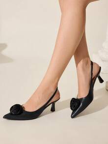 CUCCOO CHICEST Eleganta pumps för kvinnor med spetsig tå och 3D-blomdekoration - Svart - Visa 5