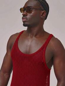 Musero Crochet Sleeveless Tank Top Circular Low Neckline Sheer Vest Spring Summer Essentials Holiday - Red - View 2