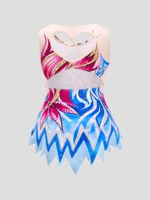 SHEIN Girls' One-Piece Athletic Jumpsuit,  Gymnastics, Dance Competitions, Exquisite Prints Comfortable Stretch,Figure Skating Dress,High Stretch Fitted - Multicolor - View 6