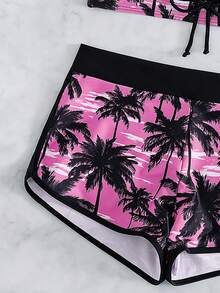 SHEIN Swim Conjunto de bikini de mujer con estampado de árbol de coco para playa de verano (estampado aleatorio) - Rosa - Ver 5
